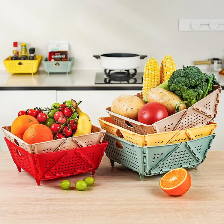 FoldaBox™ | Faltbarer Abtropf- und Aufbewahrungskorb – Platzsparender, hitzebeständiger Organizer