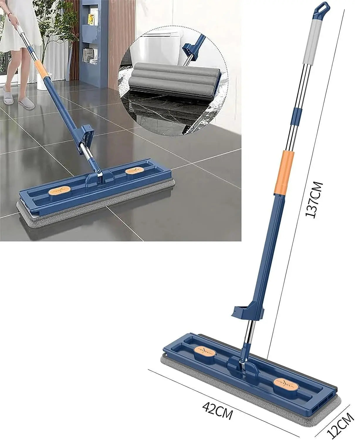 EasyMop™ | Großer Flachmopp für Nass- & Trockenreinigung – Mit Entwässerungsschaber