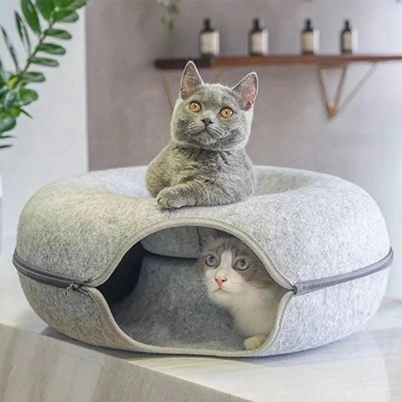2-in-1 Donut Katzenbett & Kuschelhöhle – Flexibler Schlafplatz für maximale Geborgenheit