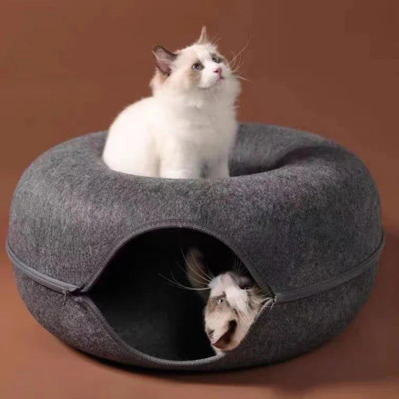 2-in-1 Donut Katzenbett & Kuschelhöhle – Flexibler Schlafplatz für maximale Geborgenheit
