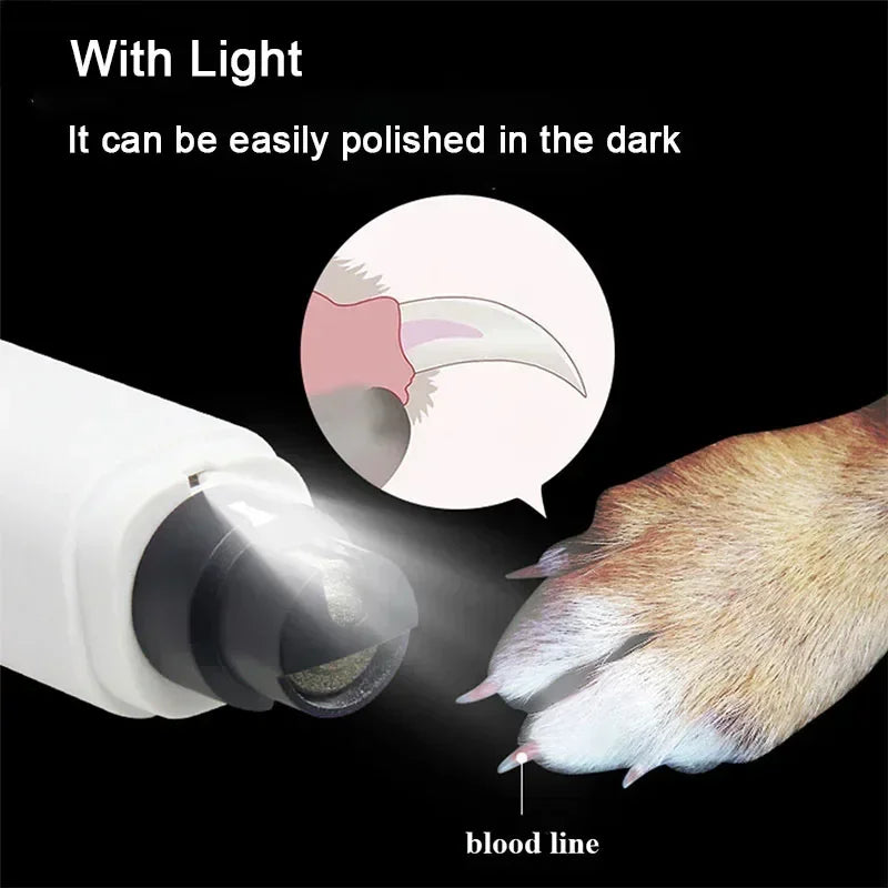 Elektrischer Hundekrallen-Schneider | Wiederaufladbarer USB Nail Grinder mit LED-Licht für Haustiere – Leiser Krallenpflege-Trimmer für Katzen und Hunde