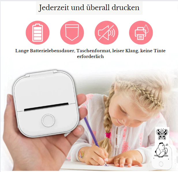 50% RABATT | Mini-Drucker™ | Kostenloses Druckpapier - Der Drucker, der nie Tinte braucht!