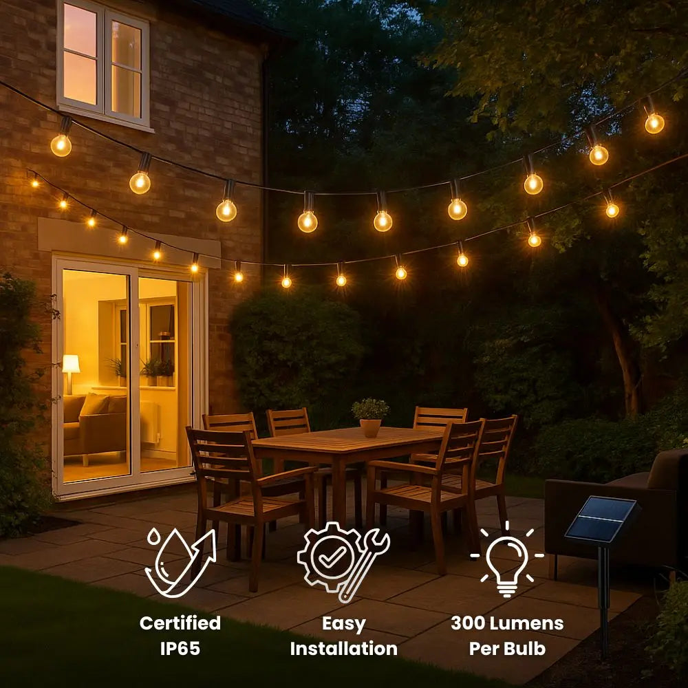 SolarGlow™ | Solar-Lichterkette außen — schafft stimmungsvolle Beleuchtung ohne Stromkosten