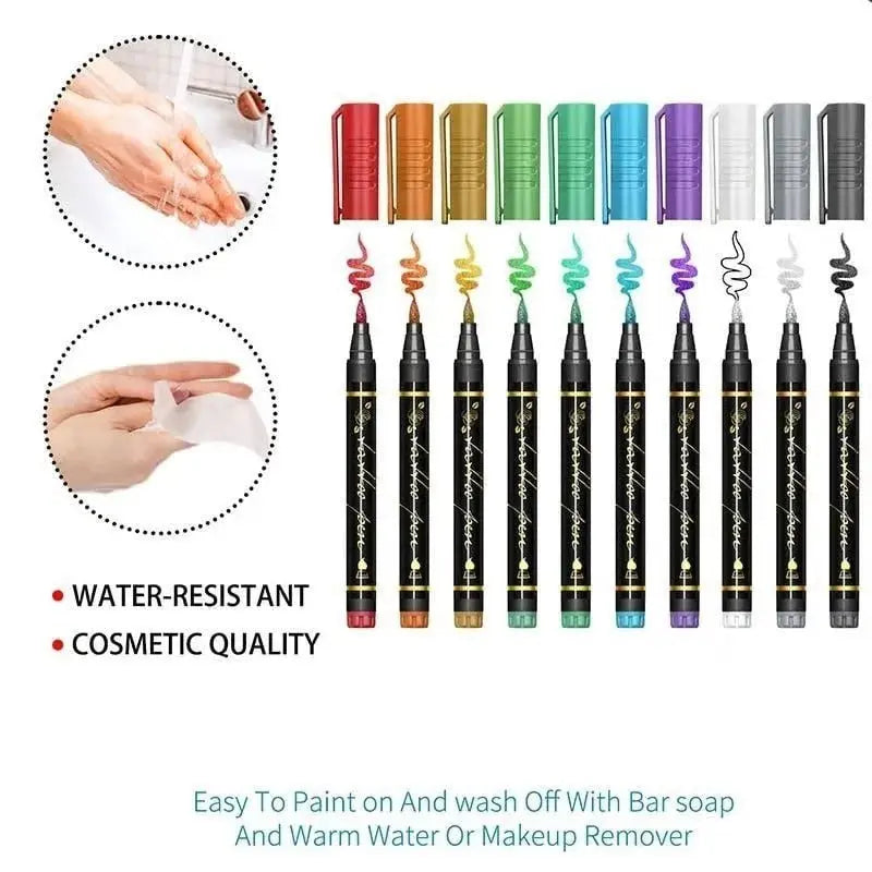BodyArt Pro™ | Tattoo-Stifte für Body Art — Kreativer Spaß zu Halloween & Party 10er-Set