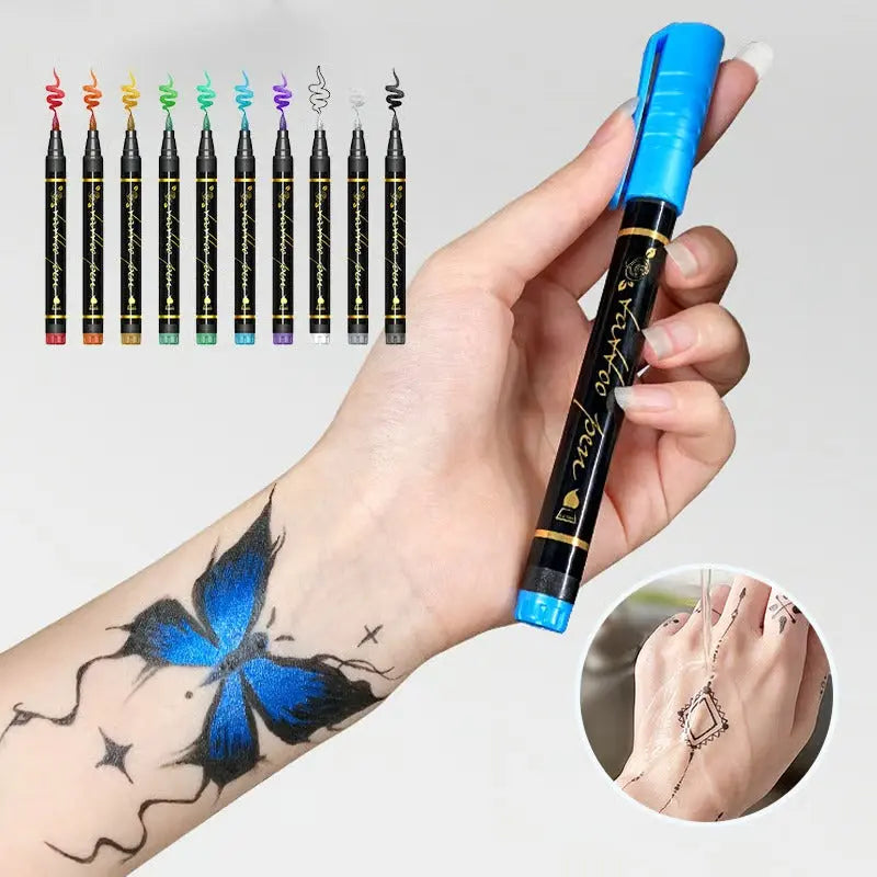 BodyArt Pro™ | Tattoo-Stifte für Body Art — Kreativer Spaß zu Halloween & Party 10er-Set