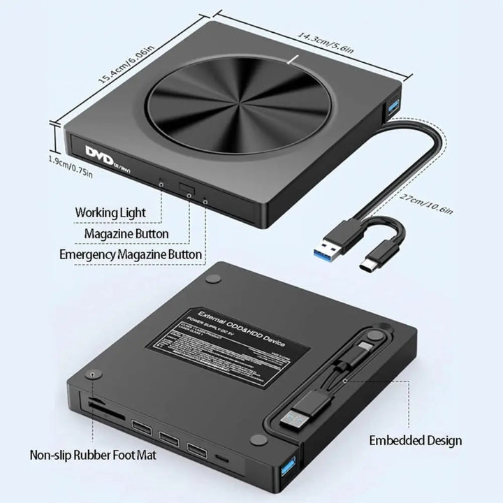 DataVault™ | Tragbarer CD/DVD Brenner — Nostalgisches Brennen von CDs & DVDs jederzeit