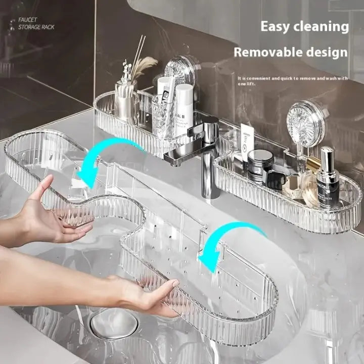 SinkSpace™ | Wasserhahn-Regal mit hoher Tragkraft — Hält schwere Pflegeprodukte zuverlässig