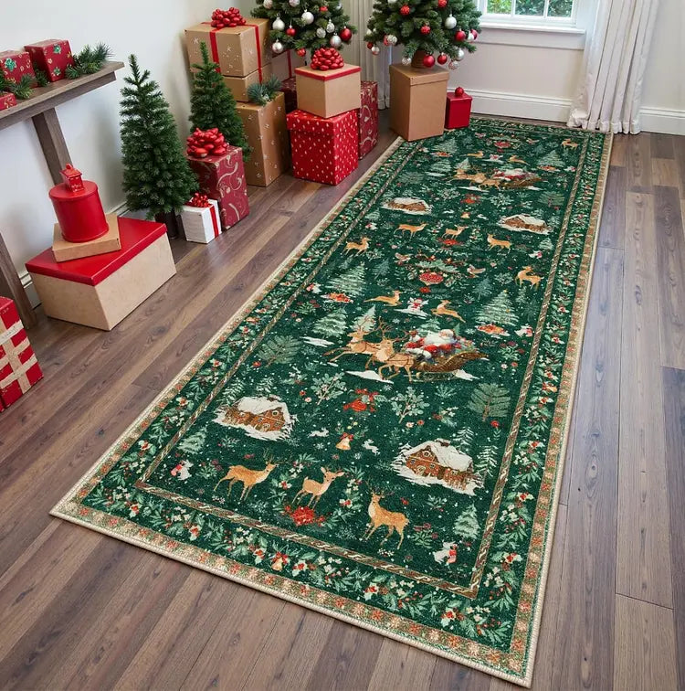 SnowHaven™ | Weihnachtsteppich mit Wintermotiv | 60×160 cm