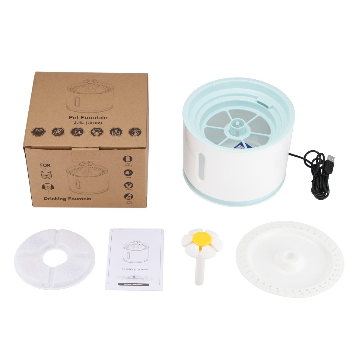 2,4L Automatische Haustier Trinkbrunnen mit LED | USB Wasserbrunnen für Katzen und Hunde