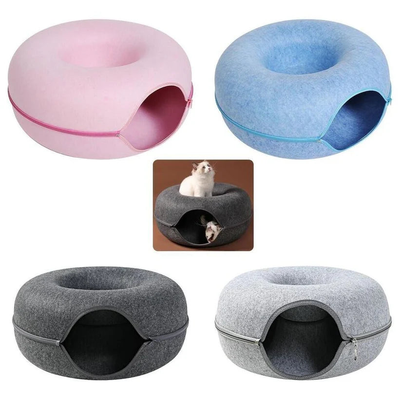 2-in-1 Donut Katzenbett & Kuschelhöhle – Flexibler Schlafplatz für maximale Geborgenheit