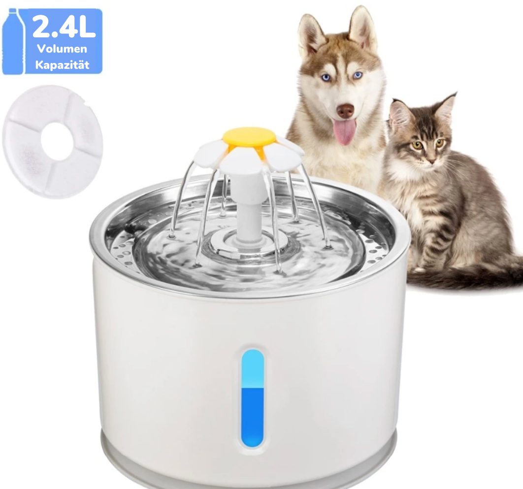 2,4L Automatische Haustier Trinkbrunnen mit LED | USB Wasserbrunnen für Katzen und Hunde